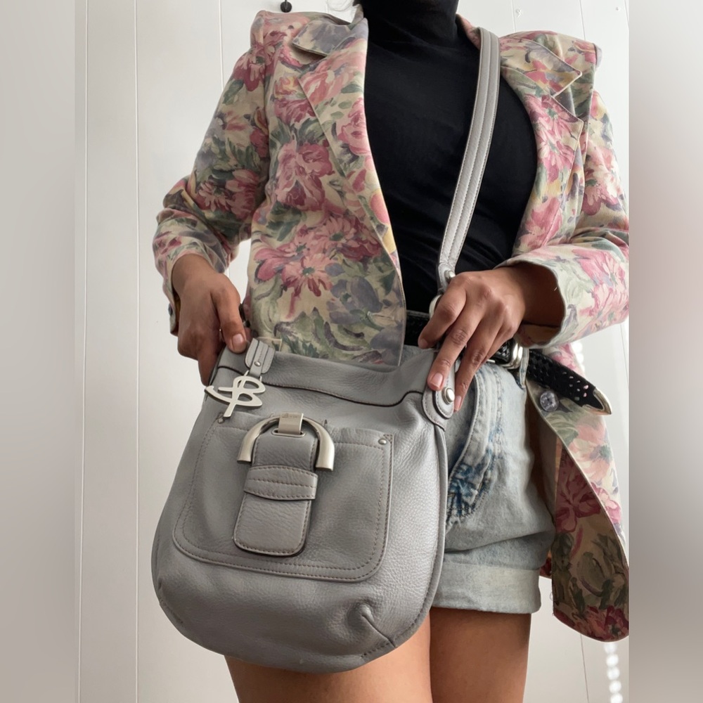 Soft Lavender/ Grey Crossover Leather Bag- B. Makowsky